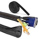 MOSOTECH Organizador Cables, 2 X 1.6m Cubre Cables Expandible con Corte Fácil Negro Bridas, Organizador de Cables Mesa a Prueba de Polvo para Office y PC Escritorio, Ø19mm, Negro