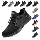 Zapatos De Seguridad para Hombre con Puntera De Acero Mujer Calzado De Trabajo Zapatos De Deportivos Transpirables Construcción Botas Trekking Negro Azul Gris Verde Rosa 36-48 EU Negro 42