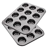 EUROXANTY®- Set de 2 Molde para Magdalenas y Muffins, Acero al Carbono con Recubrimiento Antiadherente Molde Horno (12 Redondo)