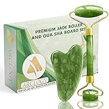 ARCLOGY Jade Roll, Gua Sha Jade Roller Authentic Massager, Natural Roller Anti Aging Facial Massage, Anti Aging Eye, Face and Neck Anti Wrinkle, Face Stone Massage (Rodillo verde Green)