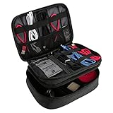 ProCase Organizador de Viaje para Electrónica, Bolsa de Almacenamiento de Capa Doble Caja de Transporte Universal para Equipo de Viaje iPad Mini Cables Cargador Adaptador Disco Duro y Más –Negro