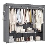 SONGMICS Armario, 4 Barras de Ropa, Estantes, 4 Bolsillos Laterales, Almacenamiento, de Tela, Perchero, Plegable, 45 x 170 x 167 cm, Gris RYG094G02