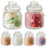 Praknu Tarro de Cristal con Tapa Hermética – Pack de 6 x 700ml – Con Etiquetas – Estilo Vintage – Para Bodas, Fiestas y Cocina – Apto Lavavajillas – Para Dulces y Galletas