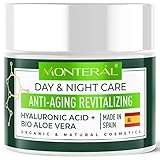 Crema Antiarrugas Mujer y Hombre con Ácido Hialurónico Hecho en España - Crema Facial Antiedad Hidratante Vegano con Aloe Vera y Vitamina E con Ingredientes Orgánicos para Día y Noche MONTERAL