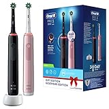 Oral-B PRO 3 Cepillos de Dientes Eléctricos (Pack de 2) con Mangos Recargables, Tecnología Braun y 2 Cabezales de Recambio y Control de Presión, 3900 N, - Rosa/Negro