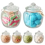 Praknu Tarro de Cristal con Tapa Hermética – Pack de 6 x 500ml – Con Etiquetas – Estilo Vintage – Para Bodas, Fiestas y Cocina – Apto Lavavajillas – Para Dulces y Galletas