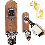 Abridor Cerveza Pared con Imanes Nevera, Abridor Magnético de Madera Retro, Abrebotellas Cerveza con Colector Tapa Botella, Regalos Originales Hombre para Papá, Esposo, Amigos y Colegas (Estilo 3)