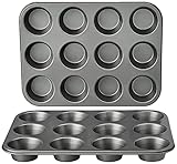 Amazon Basics Bandejas para hornear magdalenas, Redonda, antideslizantes, de acero al carbono, 2 Unidad, Gris, 35.3 x 26.8 cm x 3.1 cm