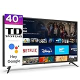 TD Systems K40DLX15GLE Hey Google Model 2022 - Televisores Smart TV 39,5 Pulgadas con Google Chromecast Built-in, Control por Voz y HBBTV, 3X HDMI, 2X USB. DVB-T2/C/S2. Televisiones