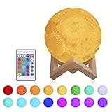 Lámpara de luna 3D,15cm Lámpara Mesilla de Noche,16 Colores y 4 Modos de Lluminación,Brillo Regulable Recargable USB,Control Remoto y Control táctil,regalo navidad para mujer