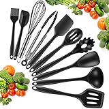 Utensilios de Cocina,inaWarm 10 piezas Set Utensilios de Cocina de Silicona Resistente al Calor,Utensilios Cocina Silicona Antiadherente Resistentes con Espatula(Negro)