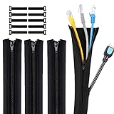 Gozlu Organizador Cables,4 x 50 cm Funda Cubre Cables de Neopreno con Cremallera +10 Reutilizables Bridas,Manguitos de Gestión para Recoge TV/Ordenador/Hogar/Entretenimiento/Oficina Cables