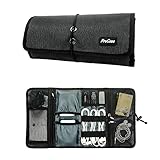 ProCase Organizador de Viaje para Accesorios Electrónicos, Estuches de Transporte de Artilugios Bolsa de Almacenamiento para Cargador Cables USB Tarjetas de Memoria SD Auriculares Disco Duro -Negro