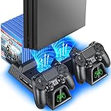 OIVO Soporte Vertical con Ventilador de Refrigeración para PS4/PS4 Pro/PS4 Slim, Estación de Carga del Mando ps4 con Indicadores LED y Almacenamiento para 12 Juegos